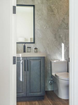 Bathroom, Interior, Marble Walls, Wood Texture Flooring
