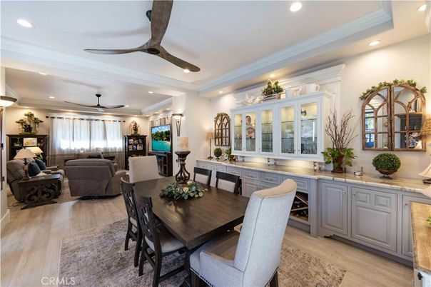Dining room, Interior, Living room, Recessed Lighting, Wood Texture Flooring