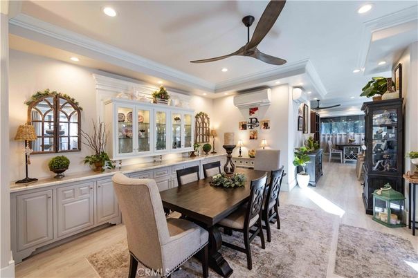 Dining room, Interior, Recessed Lighting, Wood Texture Flooring