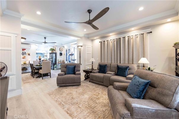 Dining room, Interior, Living room, Recessed Lighting, Wood Texture Flooring