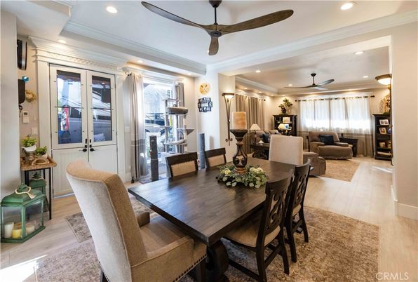 Dining room, Interior, Living room, Recessed Lighting, Wood Texture Flooring