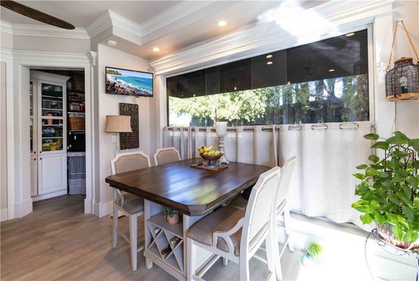 Dining room, Interior, Recessed Lighting, Wood Texture Flooring