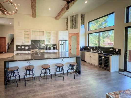 Interior, Kitchen, Recessed Lighting, Stainless Steel Appliances, Wooden Beams, Wood Texture Flooring