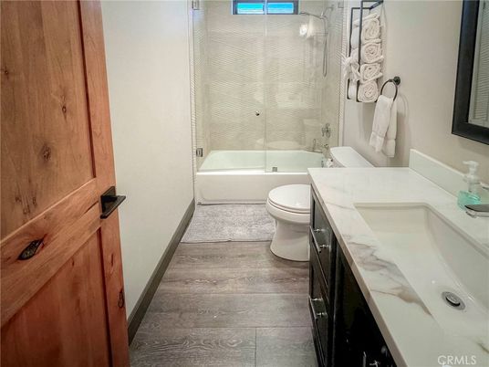 Bathroom, Glass Shower, Interior, Wood Texture Flooring