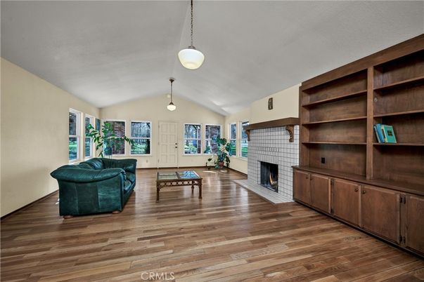 Fireplace, Interior, Pendant Lights, Wood Texture Flooring