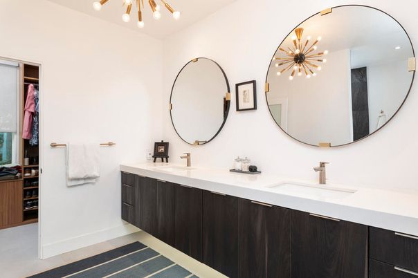 Bathroom, Dual Sink Vanities, Interior, Pendant Lights, Walk-in Closets