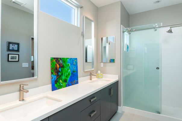 Bathroom, Dual Sink Vanities, Glass Shower, Interior, Recessed Lighting