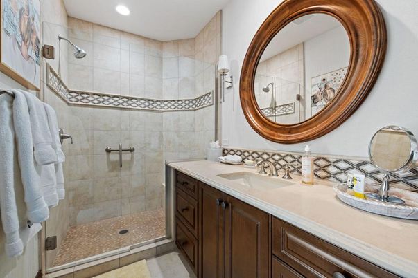 Bathroom, Glass Shower, Interior, Recessed Lighting