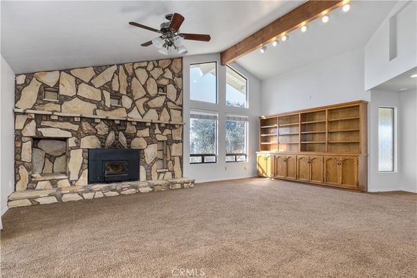Empty room, Fireplace, Interior, Stone Walls, Wooden Beams