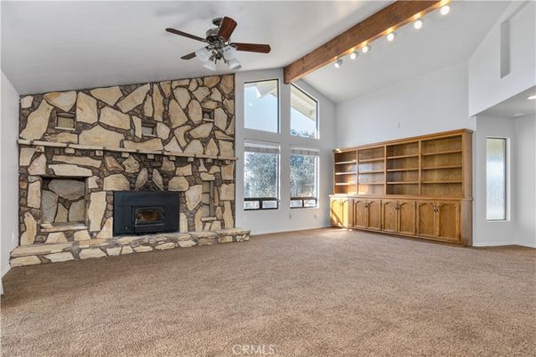 Empty room, Fireplace, Interior, Stone Walls, Wooden Beams
