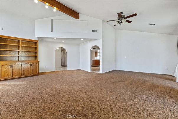 Empty room, Interior, Recessed Lighting, Wooden Beams