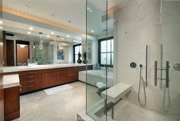 Bathroom, Dual Sink Vanities, Glass Shower, Interior, Recessed Lighting