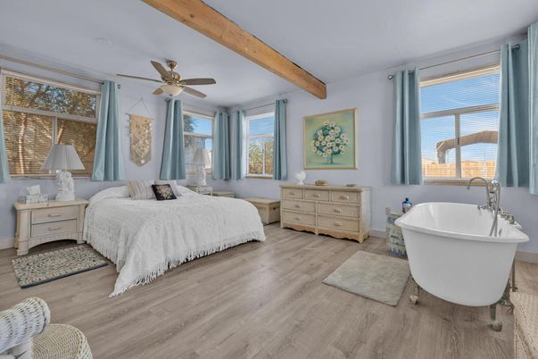 Bathroom, Bedroom, Free Standing Baths, Interior, Wooden Beams, Wood Texture Flooring