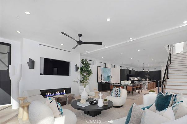 Dining room, Fireplace, Interior, Kitchen, Living room, Pendant Lights, Recessed Lighting