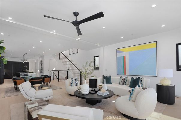 Dining room, Interior, Living room, Pendant Lights, Recessed Lighting, Wood Texture Flooring