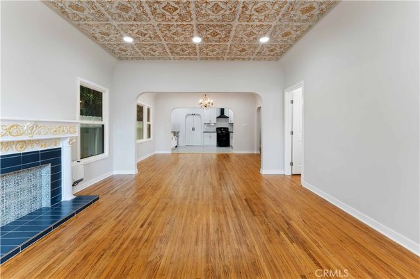 Fireplace, Interior, Recessed Lighting, Wood Texture Flooring