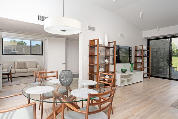 Interior, Living room, Pendant Lights, Recessed Lighting, Wood Texture Flooring
