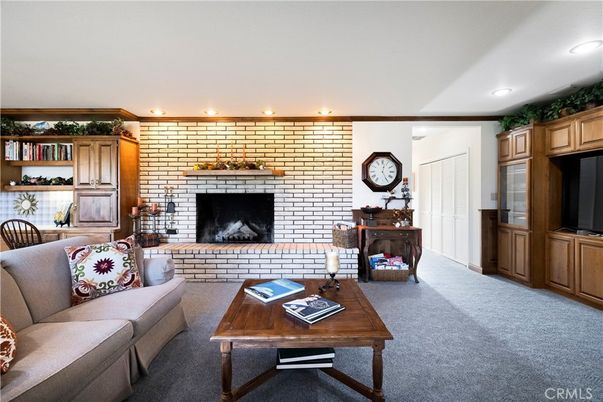 Fireplace, Interior, Living room, Recessed Lighting, Stone Walls