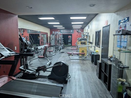 Fitness Equipment, Gym, Interior, Recessed Lighting, Wood Texture Flooring