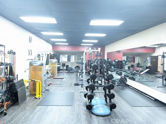 Fitness Equipment, Gym, Interior, Recessed Lighting, Wood Texture Flooring