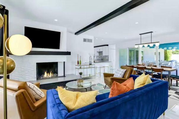 Dining room, Fireplace, Interior, Kitchen, Living room, Pendant Lights, Recessed Lighting