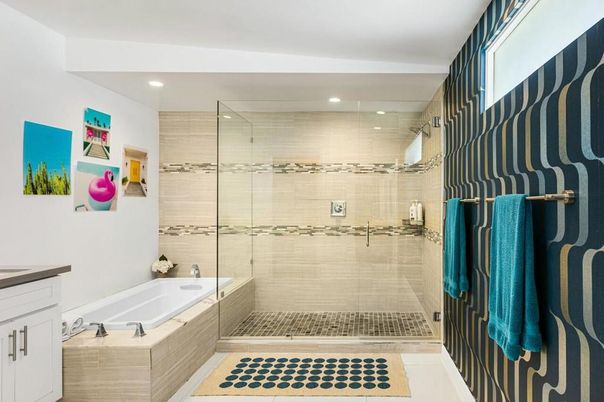 Bathroom, Glass Shower, Interior, Recessed Lighting