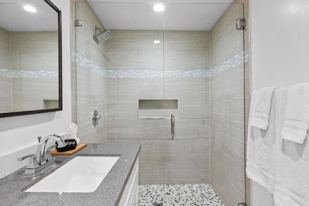 Bathroom, Glass Shower, Interior, Recessed Lighting