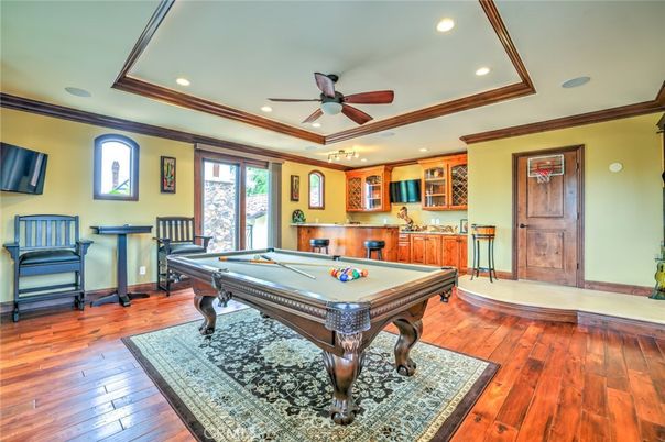 Billiard Table, Game Room, Interior, Recessed Lighting, Wood Texture Flooring