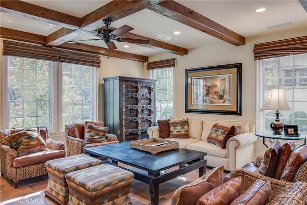Interior, Living room, Recessed Lighting, Wooden Beams