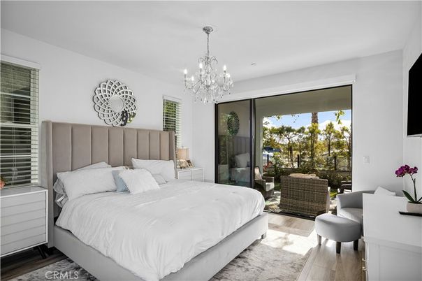 Bedroom, Chandelier, Interior, Wood Texture Flooring