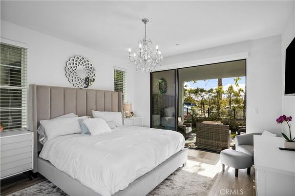 Bedroom, Chandelier, Interior, Wood Texture Flooring