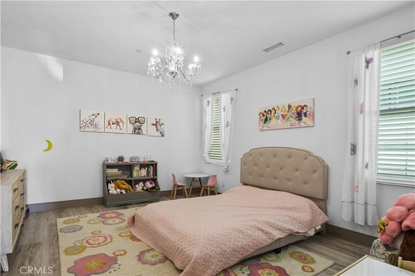 Bedroom, Chandelier, Interior, Wood Texture Flooring