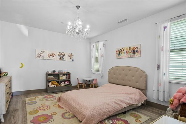 Bedroom, Chandelier, Interior, Wood Texture Flooring