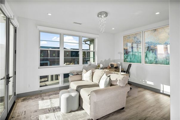 Dining room, Interior, Living room, Pendant Lights, Recessed Lighting, Wood Texture Flooring
