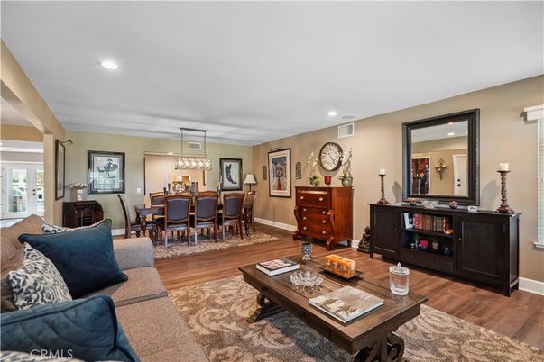 Chandelier, Dining room, Interior, Living room, Recessed Lighting, Wood Texture Flooring