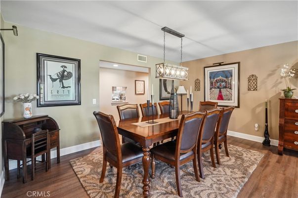Chandelier, Dining room, Interior, Pendant Lights, Recessed Lighting, Wood Texture Flooring