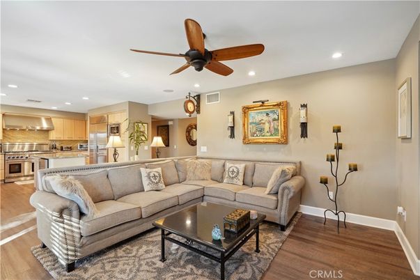 Interior, Kitchen, Living room, Recessed Lighting, Stainless Steel Appliances, Wood Texture Flooring
