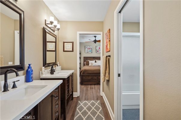 Bathroom, Bedroom, Dual Sink Vanities, Interior, Wood Texture Flooring