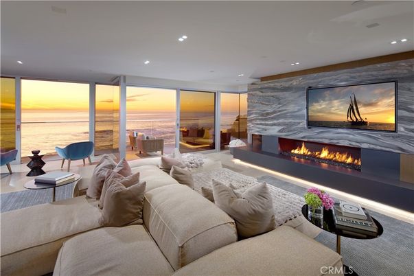 Fireplace, Interior, Living room, Recessed Lighting, Water