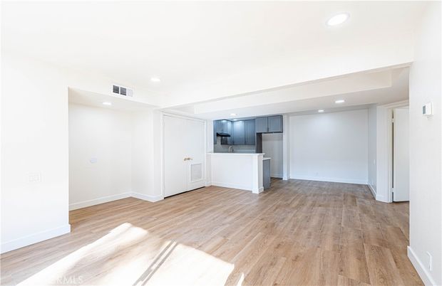 Empty room, Interior, Kitchen, Recessed Lighting, Wood Texture Flooring
