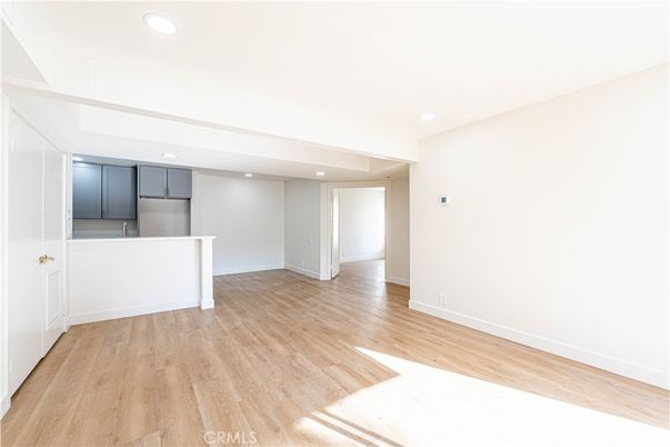 Empty room, Interior, Kitchen, Recessed Lighting, Wood Texture Flooring