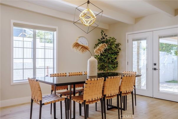 Dining room, Interior, Pendant Lights, Wood Texture Flooring