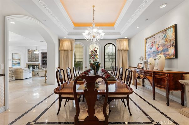 Chandelier, Dining room, Fireplace, Interior, Living room, Recessed Lighting