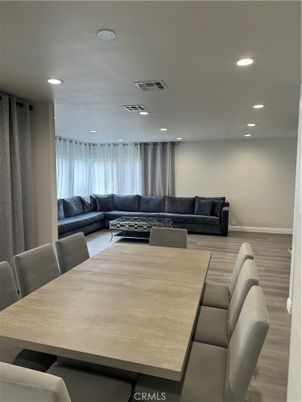 Dining room, Interior, Living room, Recessed Lighting, Wood Texture Flooring