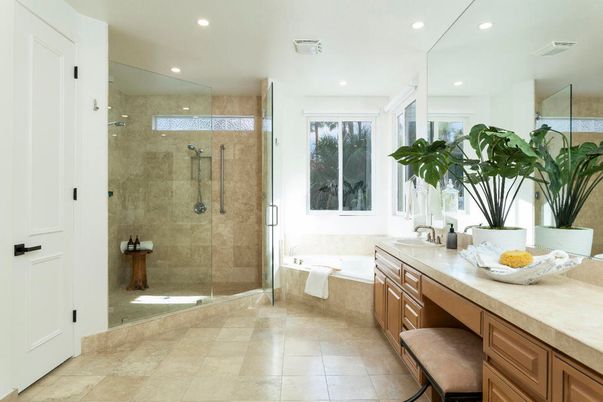 Bathroom, Glass Shower, Interior, Recessed Lighting