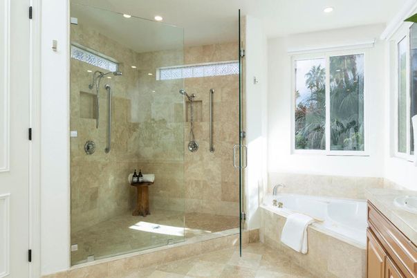 Bathroom, Glass Shower, Interior, Recessed Lighting