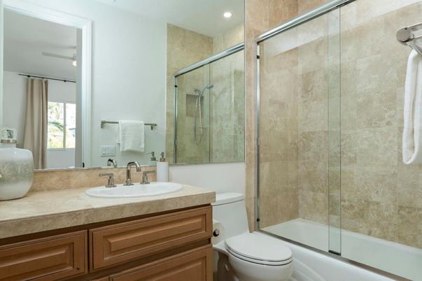 Bathroom, Glass Shower, Interior, Recessed Lighting