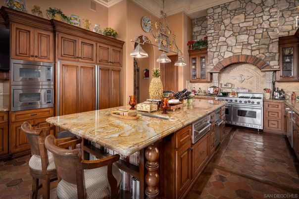 Interior, Kitchen, Pendant Lights, Stainless Steel Appliances, Stone Walls