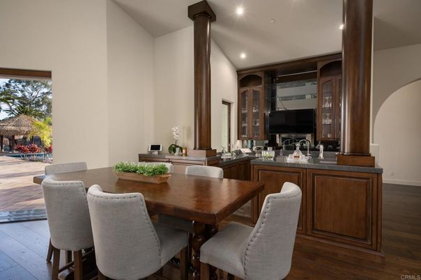 Dining room, Interior, Recessed Lighting, Wood Texture Flooring