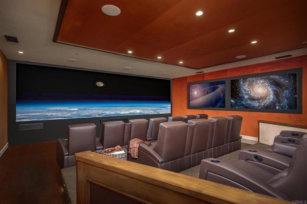 Home Theatre Room, Interior, Projection Screen, Recessed Lighting, Theatre Room, Wood Texture Flooring